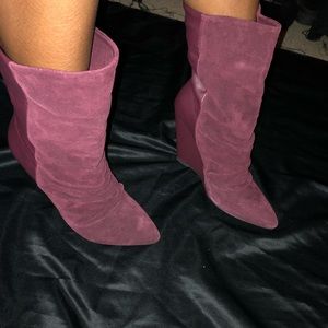 Suede/Leather Wedge Ankle Booties